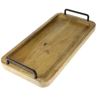 Macosa Home Dekotablett Tablett Mangoholz rechteckig 50 cm Holz Deko Tisch Dekoration (Serviertablett Mangoholz mit Griffen), Holztablett mit Griff Tischdeko Serviertablett modern Holzdeko braun|schwarz