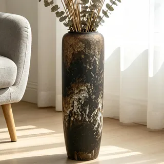 Duoqulou Vintage Keramik Bodenvase, 60 cm, Rustikaler Boho Stil für Pampasgras, Blumen oder Dekor, Perfekt für Wohnzimmer, Eingang oder Tisch
