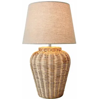 LOBERON Tischlampe Ernée, von Hand Gefertigt, Eleganter Look, Warmes & Gedämpftes Licht, Tischleuchte, Wohn-Accessoire, Eisen, Rattan, Leinen, beige