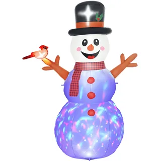 Outsunny Aufblasbar Weihnachtsdeko, 2,4 m Schneemann mit LED-Beleuchtung, Gartendeko, Selbstaufblasende Weihnachtsbeleuchtung für Innen- und Außenbereich