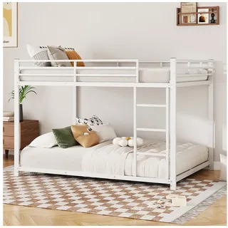 Flieks Etagenbett, Kinderbett Metallbett Doppelbett mit Lattenrost und Leiter 140x200cm weiß 144.5 cm x 203 cm x 140 cm