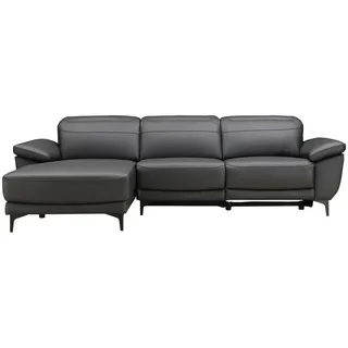 Xora Ecksofa, Schwarz, Metall, Kunststoff, Echtleder, Kombination Echtleder/Lederlook, Büffelleder, 3-Sitzer, L-Form, Ottomane links, 269x164 cm, seitenverkehrt erhältlich, Rücken echt, motorische Relaxfunktion, Wohnzimmer, Sofas & Couches, Wohnlandschaften, Ecksofas
