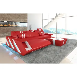 Sofa Dreams Ecksofa Ledersofa Apollonia L Form Leder Sofa Ledercouch, Couch, mit LED, wahlweise mit Bettfunktion als Schlafsofa, Designersofa rot