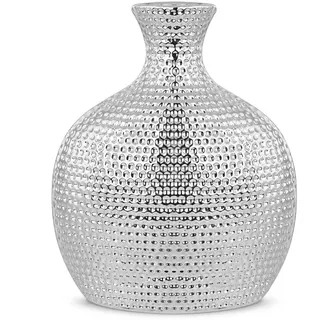 Torre & Tagus Flaschenvase aus gehämmertem Keramik, hoch, silberfarben