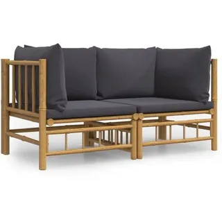 Zweisitziger Hocker mit Kissen - Bambus Natur - Dunkelgrau - modularer Außen-Lounge-Satz - nachhaltiges Gartenmöbel