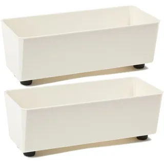 Tymar Blumentopf rechteckig innen, Blumenkasten mit füßen, Pflanzkübel, Kräuterkasten, 2 Stück_SAGA ((2pack) Creme, 37,5x17cm)