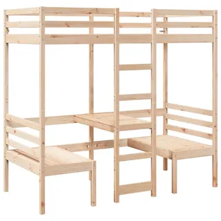 vidaXL Hochbett mit Schreibtisch & Stühlen 80 x 200 cm Kiefer massiv beige