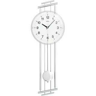 Funk-Pendelwanduhr AMS "F5316", silber (silberfarben), Wanduhren, B/H/L: 23cm x 7cm x 65cm, Quarzuhr, Metallgehäuse,Esszimmer,Wohnzimmer