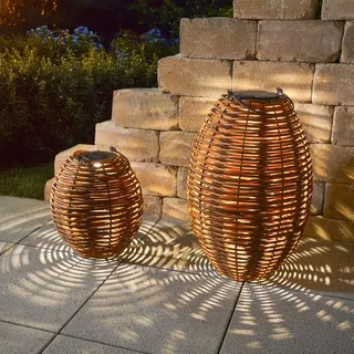 esotec Solarleuchte Rattan H60+30cm 2er Set braun