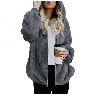 Bluelucon Fleecejacke Damen Farbblock Teddyjacke Mantel Sherpa Plüsch Jacke Große Größen Sweatshirt Pullover Damen Lang Teddymantel Mit Kapuze Taschen Kuscheljacke Flauschig Teddy Pullover Mit Kapuze