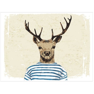 tischsetmacher.de Tischsets I Platzsets Hirsch mit gestreiftem Shirt (L)30 x (B)40 | Gr.: onesize