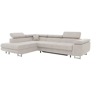 MEBLINI Schlafcouch mit Bettkasten - Ecksofa mit Schlaffunktion - Sofa mit Relaxfunktion und Kopfstützen - Couch L-Form - Eckcouch - Wohnlandschaft - Carl - 272x202x63cm Links - Beige Samt
