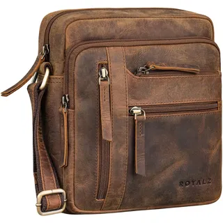 ROYALZ 'Indianapolis' Vintage Leder Umhängetasche Herren Klein Ledertasche Männer Tasche Schultertasche Echtleder Männerhandtasche zum Umhängen Herrentasche Büffel-Leder, Farbe:Nevada braun - S