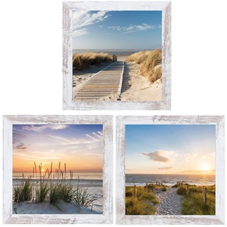 Bilder-Set 3-teilig TRISTAN, Mehrfarbig - 23 x 23 cm - Strand mit Steg