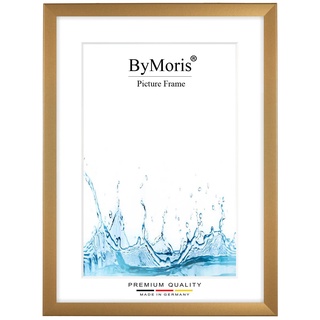 ByMoris Bilderrahmen nach Maß 50 x 75 cm in Gold schlicht mit Antireflex-Acrylglas, Poster Puzzle Portrait Foto Holz Rahmen