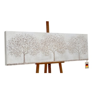 YS-Art Gemälde Waldkühle, Wald, Landschaft auf Leinwand Bild Handgemalt Wald Bäume Grau grau|silberfarben