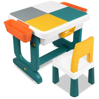 FIVMEN Kindersitzgruppe Höhenverstellbarer Kindertisch mit Stühle Set Spieltisch mit Blocks, (300-tlg)