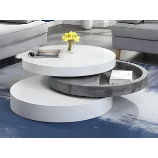 vente-unique Couchtisch rund - drehbar - 1 Ablagefach - MDF - Beton-Optik & Weiß - JANITA
