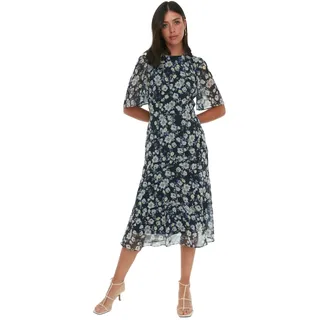 TRENDYOL Damen Blumenmuster Dress A-Linie, Navy Blau, 40 - 40