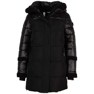 khujo Winterjacke – Steppmantel mit Kunstfellkragen und gefütterter Kapuze schwarz XL