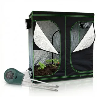 Mucola Gewächshaus Growbox Indoor Gewächshaus Pflanzenzelt Zuchtzelt Growroom Darkroom, Stück, inkl. 3 in 1 Feuchtigkeitsmessgerät für Pflanzen schwarz 240 cm x 200 cm x 120 cm
