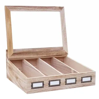 MCW Besteckkiste HWC-C25, Holzbox mit Deckel Besteckkasten, Paulownia 17x37x33cm ~ naturbraun