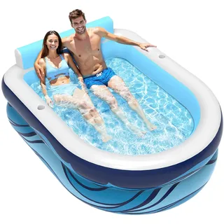 VISTOP Aufblasbarer Pool für Erwachsene und Kinder, großer verdickter Familien-Schwimmbad mit Sitzen und Getränkehaltern, Outdoor-Wasserpool für Garten, Sommer-Wasserparty