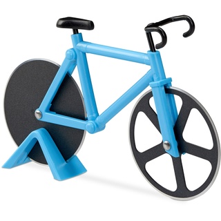 Relaxdays Fahrrad Pizzaschneider, lustiger Pizzaroller mit Schneiderädern aus Edelstahl, Cutter für Pizza & Teig, blau