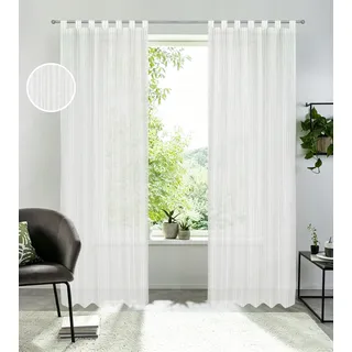 Gardine OTTO HOME "Marric" Gr. 3, weiß (beige), B:135cm H:225cm, Polyester, Gardinen, Gardine, halbtransparent, Leinenoptik mit Streifen, Schlaufenaufhängung