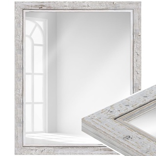 WANDStyle Spiegel Shabby Chic und Vintage Stil I Außenmaß ca. 47x67cm I Farbe: Weiß I weißer Wandspiegel aus Holz I Made in Germany I H660