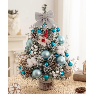 EXQUILEG Künstlicher Mini Weihnachtsbaum, 45cm/60cm Tischplatte Weihnachtsbaum, Kleiner Tannenbaum Für Tisch Mit LED-Lichterketten Und Sieben Dekorationen (blau,60cm)