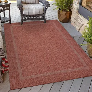 HomebyHome In & Outdoor Teppich Wetterfest Sisal Optik Rot 60x100 cm Läufer - Balkon Teppich Wasserfest, Waschbar, Flachgewebe - Ideal für Küchenläufer, Camping, Garten und Terrasse