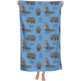 KAYAMU Mikrofaser Handtuch Nilpferd 80x160 cm, 3D Strandtuch Blau Leicht Sauna Badetuch Schnelltrocknend Handtücher Sandfreies Strandhandtuch für Kinder und Herren und Damen