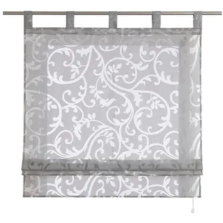 Delien Raffrollo Jessica mit Blumenmuster im Vintage-Stil, mit Schlaufen, Gardinenstange, Freihängend für Wohnzimmer und Esszimmer, Ausbrenner mit Blättern und Ranken, transparent und lichtdurchlässig grau 80 cm x 140 cm