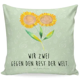 Mr. & Mrs. Panda Sitzkissen Blume Sonnenblume - Geschenk, Dekokissen 40x40, Blumen, Blumen Deko, Beste Freundin, sofakissen, zusammen, Kissenhülle