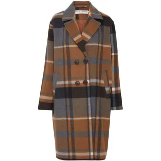 Pulz Jeans Wollmantel PZARIANE Outerwear 50207551 Karierter Wollmantel mit Knopfleiste in braun | Gr.: M