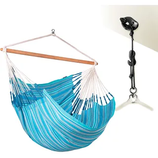 LA SIESTA®- Habana Hängesessel Kingsize + Befestigungsset für Entspannung & Stil: 360° Drehgelenk, hochwertiges Bambusholz - GOTS-zertifizierte Baumwolle (Azure)