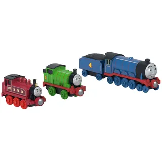 Thomas & Friends von Fisher-Price Spielzeugzüge, 3er-Pack, Die-Cast-Lokomotiven Thomas, Diesel und James, Spielzeuglokomotiven mit Magnetverbindungen, JNF91