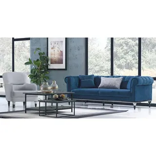 JVmoebel Polstergarnitur Moderne Wohnlandschaft in hochwertiger Verarbeitung mit Sessel, (2-tlg., 2tlg Wohnzimmer Set (Sofa 3 Sitzer + Sessel), Made in Europa blau