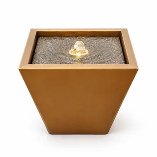 KÖHKO® Design-Wasserspiel PYRAMIDE in Bronzeoptik – Mini-Wasserspiel mit LED für Balkon, Fensterbank und Terrasse | Komplettset mit Pumpe |23019 - Bronze