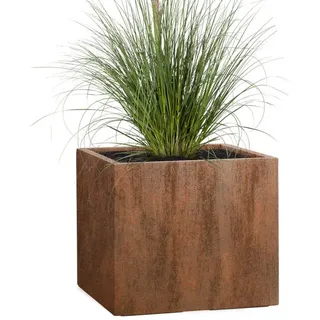 Pflanzwerk® Pflanzkübel CUBE Premium Fiberglas Blumenkübel Frostbeständig mit Lotus-Effekt, Lotus-Effekt - Handgefertigt - Eckig - Frostbeständig braun 23 cm x 23 cm x 23 cm