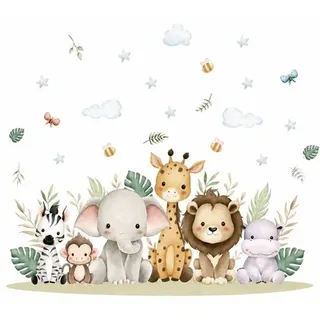 Wandtattoo Kinderzimmer - Zootiere Dekoration - Safari Wanddeko Babyzimmer - Wilde Dschungel Figuren - Selbstklebender Kindersticker für die Wand ...