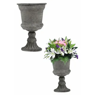 Tofficu Blumentopf Vintage Outdoor Pflanztopf – Robuste Metall Eisenkunst Amphore Blumenvase für Garten, Balkon, Terrasse und Heimbüro Dekoration (Grau)