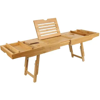 Badewannenablage aus Bambus, ausziehbare Badewannenbrücke, Regal für Badezimmer, mit Ablage und Seifenschale, Badewanne und Betttablett, 75 – 109 cm x 23 x 4,5 cm
