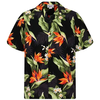 Pacific Legend Original Hawaiihemd Kurzarm Herren Kurzarm Button-Down Front-Tasche Hawaii-Print Strelitzie Blumen Blätter Klassik - XXL