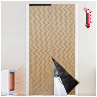 Qelus Raumteiler Türvorhang Kälteschutz,Wärmeschutzvorhang,Thermo Vorhänge Gegen Kälte, 2-tlg., Windbeständig Zauberband Licht blockieren beige
