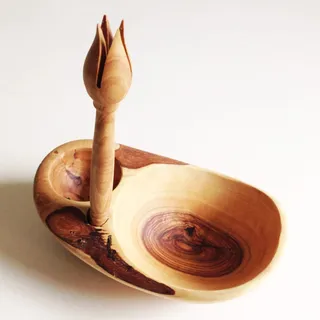 Generisch 2er Set Olivenschale mit Olivenpiker, Schale,Schälchen aus Olivenholz Handarbeit