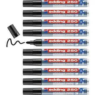 edding 250 Whiteboardmarker - schwarz - 10 Whiteboard Stifte - Rundspitze 1,5-3 mm - Boardmarker abwischbar - für Whiteboard, Flipchart, Magnettafel, Pinnwand, Memoboard - Sketchnotes - nachfüllbar