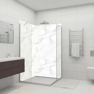 dedeco Eck-Duschrückwand wasserfest Motiv: Marmor V4, 2 x 100x200 cm, als Badrückwand zum Fliesenersatz, als Dekorwand, Wandverkleidung und Duschplatte aus Aluminium - Made in Germany