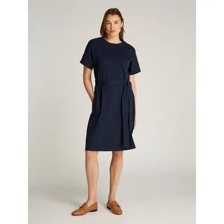 Tommy Hilfiger A-Linien-Kleid »COTTON INTERLOCK SHORT DRESS«, mit Bindeband, blau